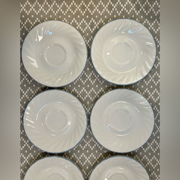 Set of 6 CORELLE Gray Band White Swirled Saucer Plates - Break & Chip Resistant - Picture 3 of 13